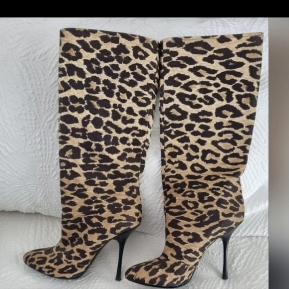 Dolce&Gabanna leopard tweed slip on boots size 7.5 will fit 7 - Picture 6 of 7